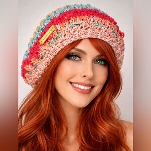 Hand Knits 2 Love Cotton Slouch Hat Lace Adjustable Fit Tassel Bead Designer